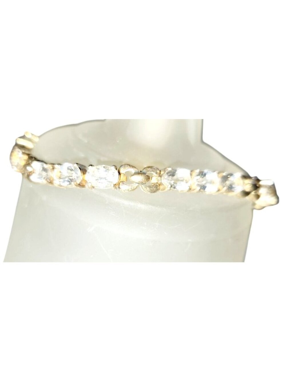 Vintage Oval CZ Diamonds Gold Over Sterling Silver Tennis Bracelet 8" Gold Tone - Picture 2 of 11